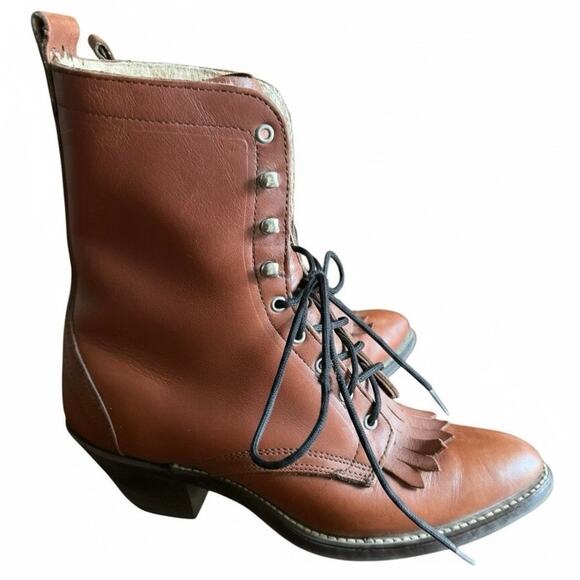 Vintage Shoes - Vintage Laredo Leather Kiltie Lace-Up Western Boots • Women’s Size 7